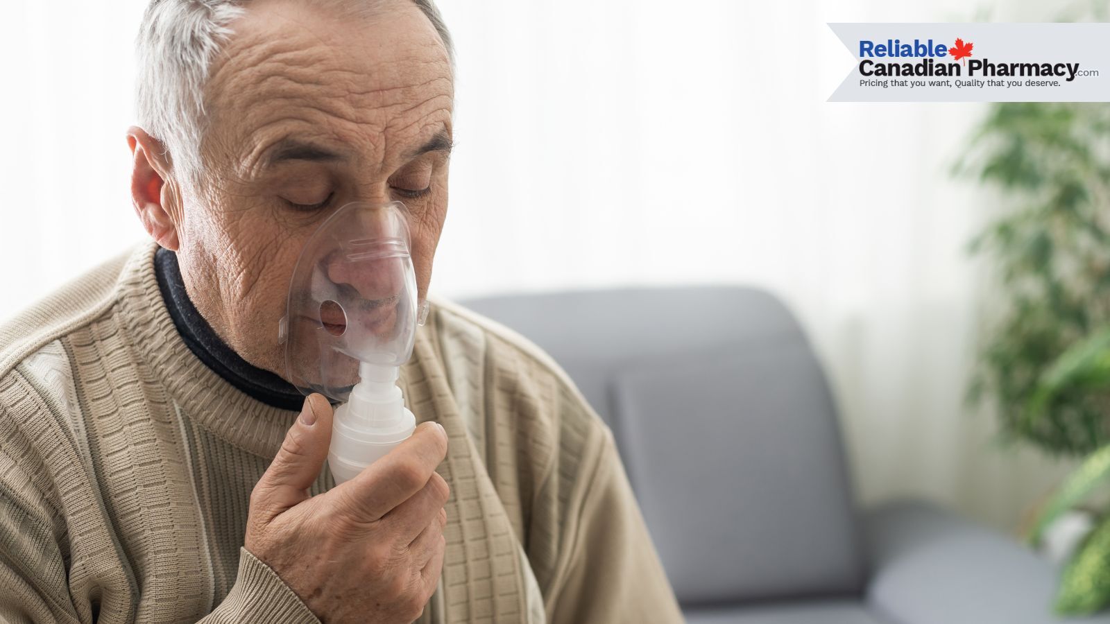 Elderly man follow treatment guidelines for tackle breathing  issues.