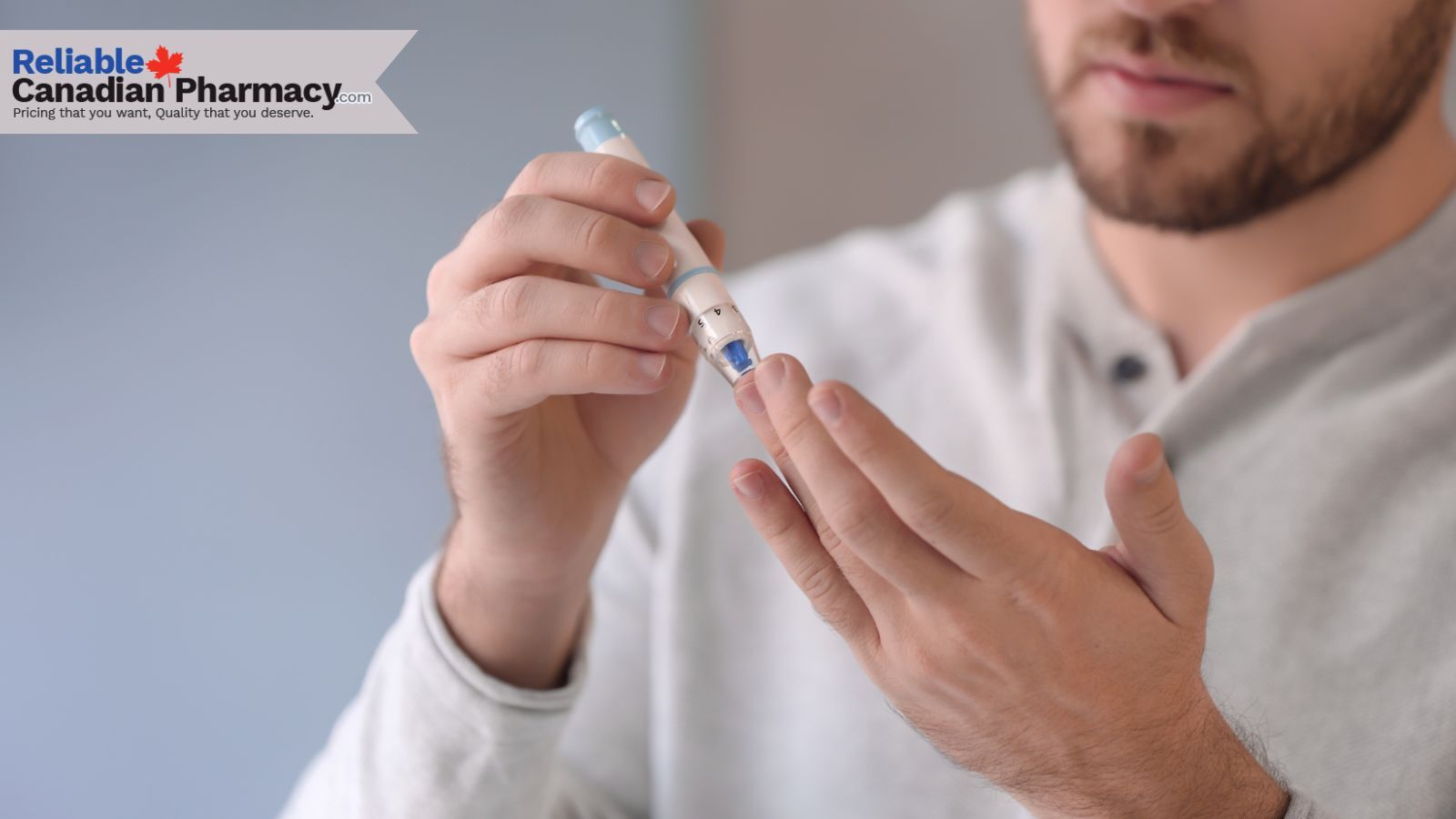 Man conducting blood test to measure the blood glucose level.