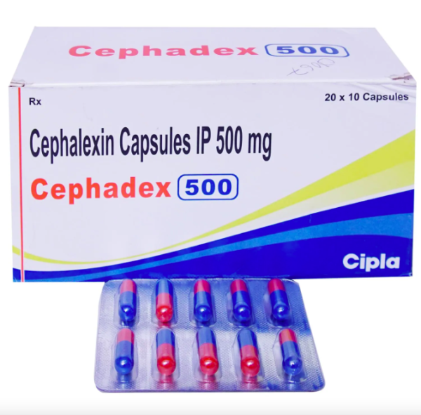 Box of generic CEPHALEXIN 500mg Capsules Generic