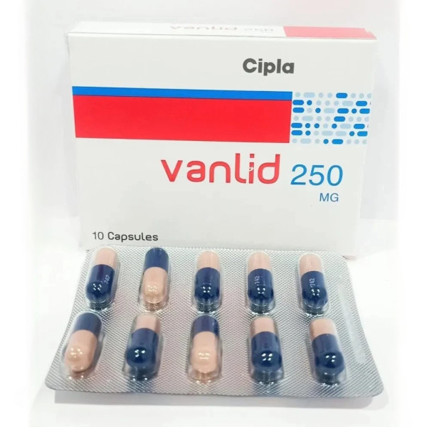 A box of Vancomycin 250mg Capsule