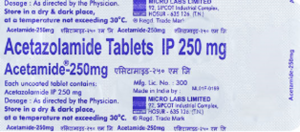 A box and a strip of Acetazolamide 250mg Pills 