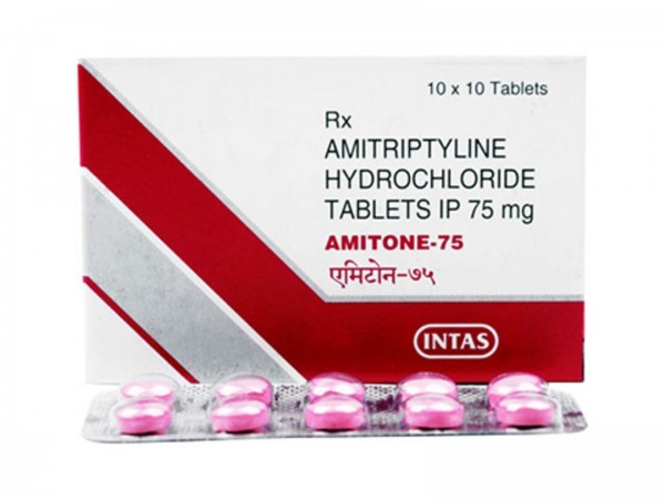 A box and blister of Amitriptyline 75mg Tablet