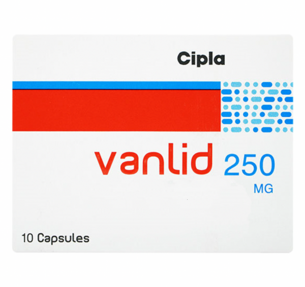 A box of Vancomycin 250mg Capsule