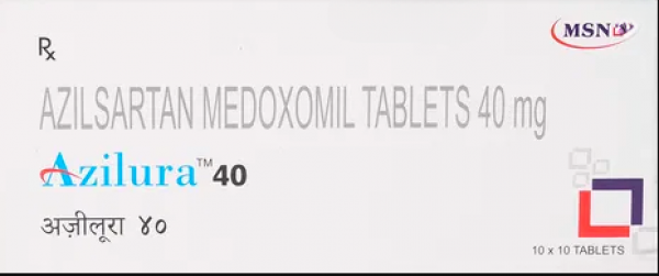 A box of and a strip of Azilsartan medoxomil 40mg Pill