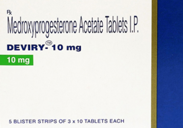 A box of Medroxyprogesterone acetate 10mg Pills 