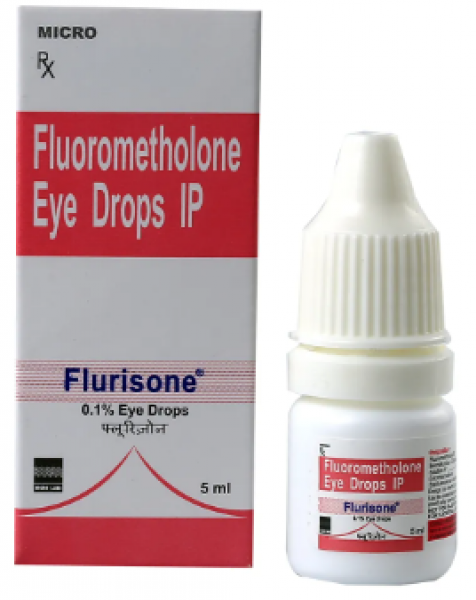 Eye drop bottle and a box of Fluorometholone