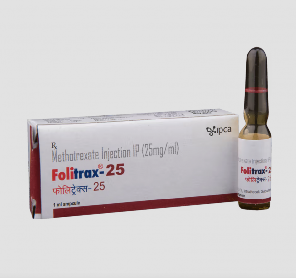 A pack and a glass vial of Methotrexate (25 mg) generic  Injection