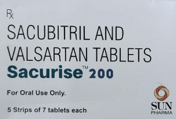 A box of Sacubitril and Valsartan pills
