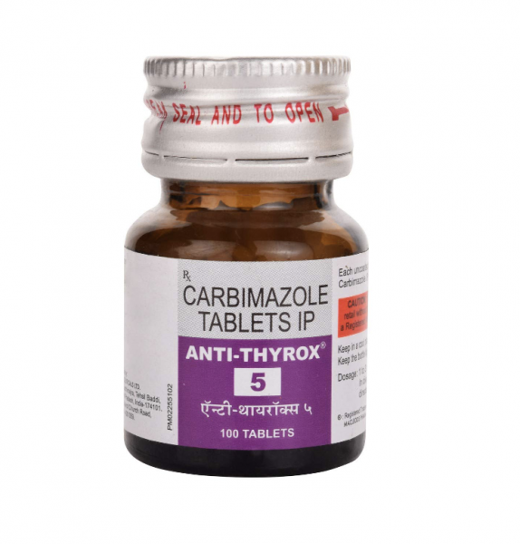 A bottle of Carbimazole Generic 5 mg Pill 