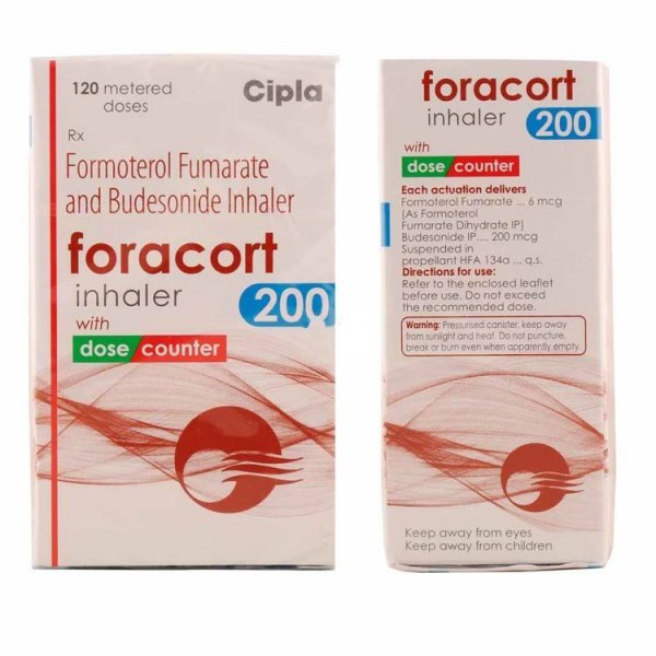 Box and tube of generic budesonide 200mcg, formoterol fumarate 6mcg inhaler