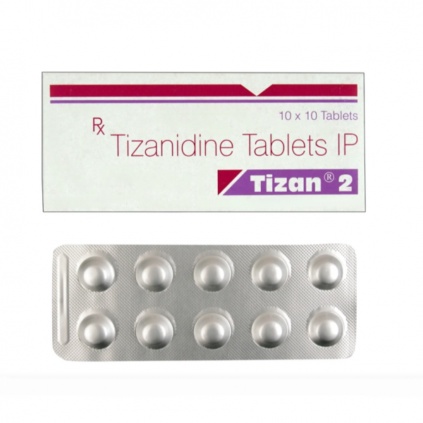 A box and two strips of Tizanidine 2mg Pills