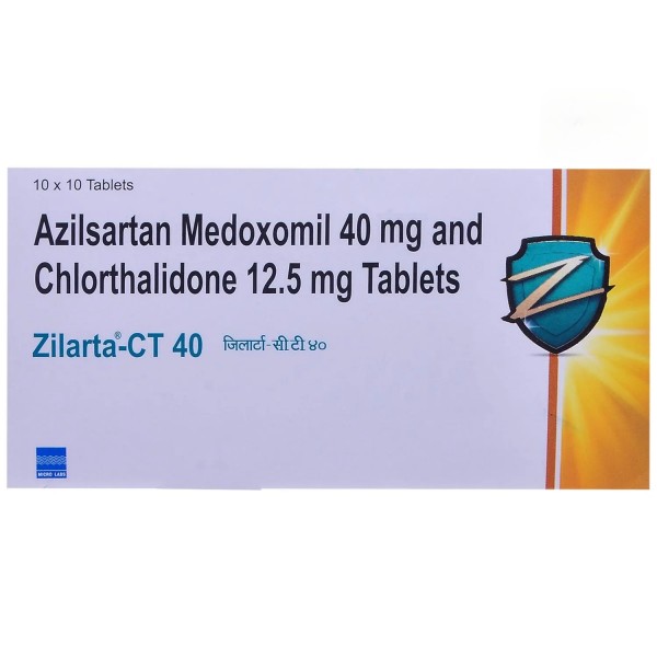 Box of Generic Azilsartan medoxomil + Chlorthalidone tablets. 